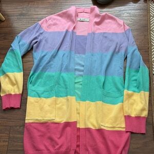 Colorful rainbow striped cardigan sweater sz M for women . Perfect for teachers!